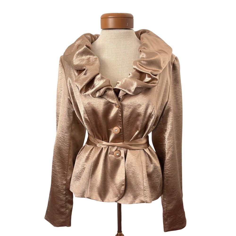 Nicolette Vintage Blazer Satin Shiny Gold Ruffle Size 12​​​